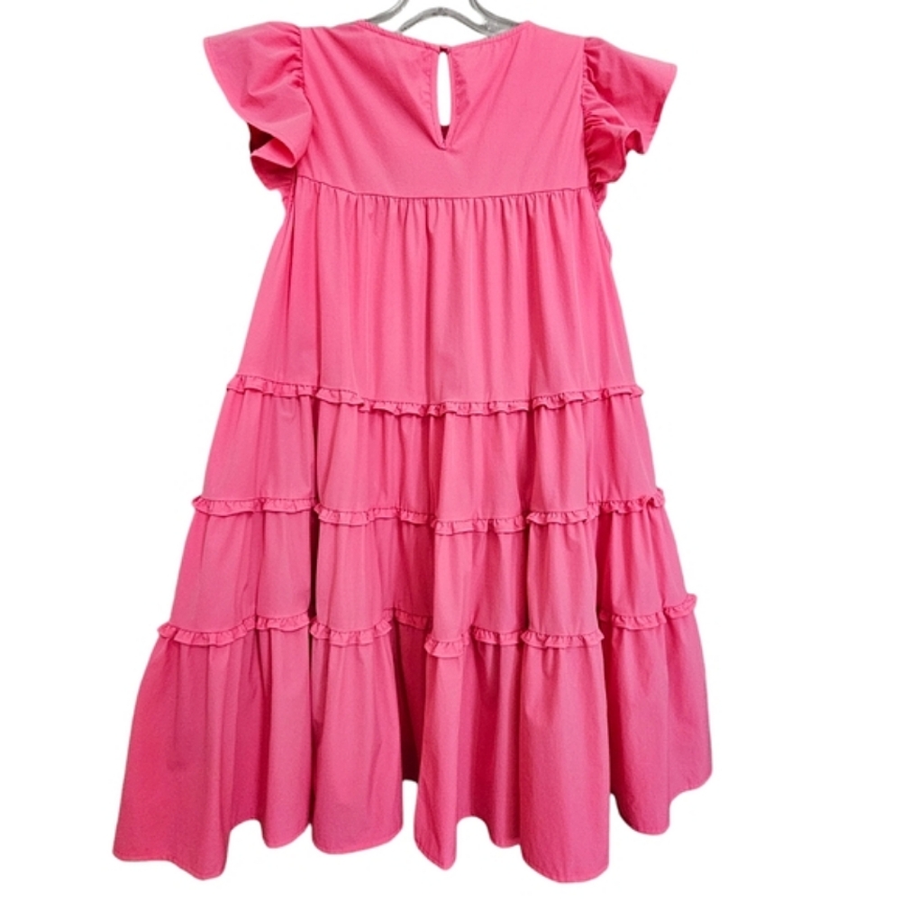 Nwot TCEC Pink Ruffle Tiered Cap Sleeve Babydoll Shift Dress w/Pockets - Picture 10 of 15